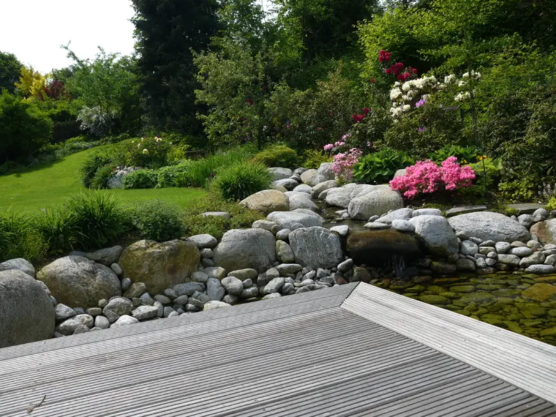 Garten mit Schwimmteich und überdachter Terrasse – Projektfoto
